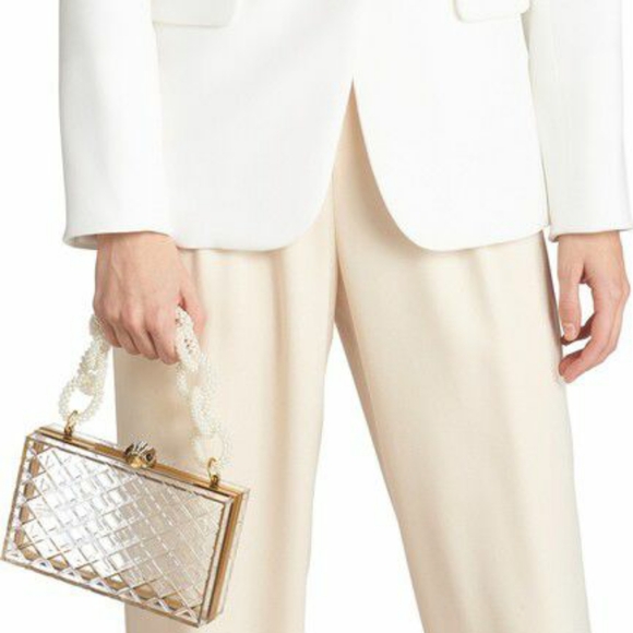 Kurt Geiger Clutch Bag Gold Clear Quilted Acrylic Pearl Handle - Picture 4 of 9